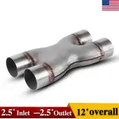 YITAMOTOR® Welded X-Pipe Exhaust Tip 2.5'' Dual Inlet/2.5''inch Dual Outlet 201 Stainless Steel