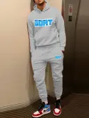 LW Men Hooded Collar Letter Print Tracksuit Set