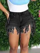 LW Plus Size High Stretchy Tassel Design Black Denim Shorts 4X