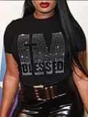 LW Plus Size Rhinestone Letter Decor T-shirt 0X