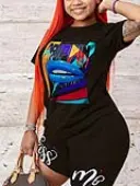 LW Plus Size Lip Letter Print Shorts Set 3X