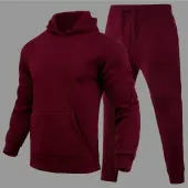 LW BASICS Men Hooded Collar Kangaroo Pocket Tracksuit Set
