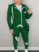 LW Plus Size Broken Heart Print Kangaroo Pocket Tracksuit Set 2X