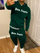 LW Men Letter Print Kangaroo Pocket Tracksuit Set
