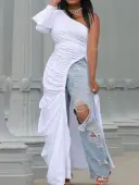 LW SXY Plus Size One Shoulder High Split Ruched Dress 3X