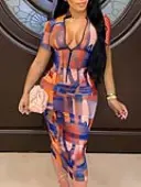 LW Plus Size Mixed Print Zipper Design Bodycon Dress 1X