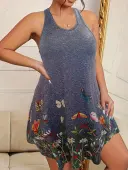 LW Plus Size Butterfly Floral Print Curved Hem Dress 0X