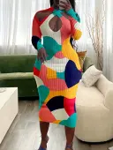 LW Plus Size Color Lump Patchwork Bodycon Dress 2X