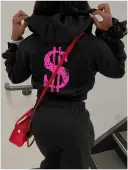 LW Letter Print Kangaroo Pocket Hoodie
