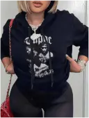 LW Figure Letter Print Kangaroo Pocket Hoodie