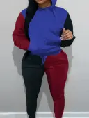 LW Plus Size Patchwork Kangaroo Pocket Tracksuit Set 4X