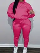 LW BASICS Plus Size Kangaroo Pocket Drawstring Tracksuit Set 5X