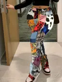 LW Plaid Print Cow Grain Drawstring Pants