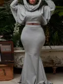 LW Plus Size Batwing Sleeve Trumpet Skirt Set 2X