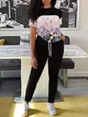 LW Contrast Pattern Geometric Pants Set
