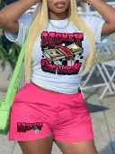 LW Money Letter Print Shorts Set