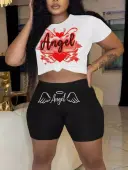 LW Plus Size Heart Letter Print Shorts Set 2X