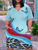 LW Plus Size Butterfly Print Pocket Design Dress 4X