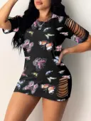 LW Butterfly Print Ripped T-shirt Dress