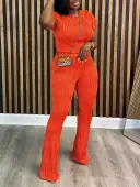 LW Round Neck High Waist Flared Pants Set