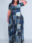 LW Plus Size Imitation Denim Patchwork A Line Dress 0X