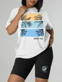 LW Plant Letter Print Shorts Set