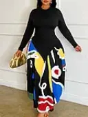 LW BASICS Plus Size Color Contrast Dress 1X