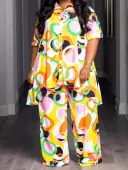 LW Plus Size Pattern Geometric Two-piece Pants Set 5X