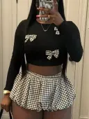 LW Casual Polyester Round Neck Bow Plaid Long Sleeve Two-piece Skirt Set