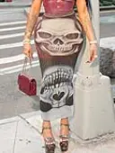 LW Pattern Skull Head Print Skirts