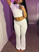 LW BASICS Casual Polyester Round Neck Solid Color Short Sleeve Two-piece Pants Set
