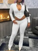 LW Casual Polyester Mock Neck Solid Color Long Sleeve Two-piece Pants Set