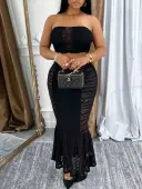 LW SXY Sxy Polyester Strapless Lace Solid Color Sleeveless Two-piece Skirt Set