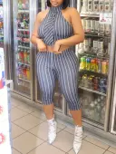 LW Casual Polyester Halter Pattern Striped Sleeveless Two-piece Pants Set
