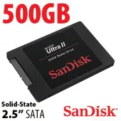 500GB SanDisk Ultra II 2.5inch 7mm SATA 6.0Gb/s (3.0Gb/s and 1.5Gb/s backwards compatible) Solidstate Drive by SanDisk