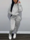 LW BASICS Kangaroo Pocket Drawstring Tracksuit Set