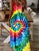 LW Plus Size Bohemian Tie-dye Red Ankle Length Dress 5X