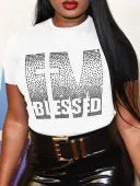 LW Plus Size Rhinestone Blessed Letter T-shirt 2X