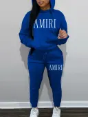 LW Letter Print Kangaroo Pocket Tracksuit Set