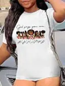 LW Plus Size Casual O Neck Letter Print Black T-shirt 2X