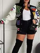 LW Letter Print Striped Jacket
