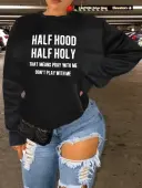 LW Plus Size Half Hood Letter Print Sweatshirt 4X