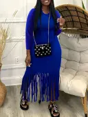 LW Plus Size Tassel Design Solid Color Bodycon Skinny Dress 1X