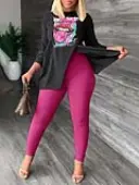 LW Plus Size Letter Lip Print Split Pants Set 4X