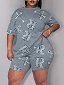 LW BASICS Plus Size Cross Letter Decor Shorts Set 4X