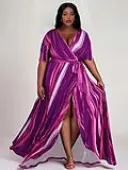 LW BASICS Plus Size Gradient Belt Design Wrapped Dress 5X