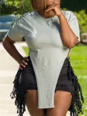 LW BASICS Plus Size Round Neck Side Split T-shirt 4X