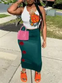 LW Cami Heart Rose Flower Print Skirt Set