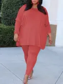 LW BASICS Plus Size Solid Color Two-piece Pants Set 1X