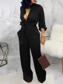 LW BASICS Bandage Design Solid Color Jumpsuit
